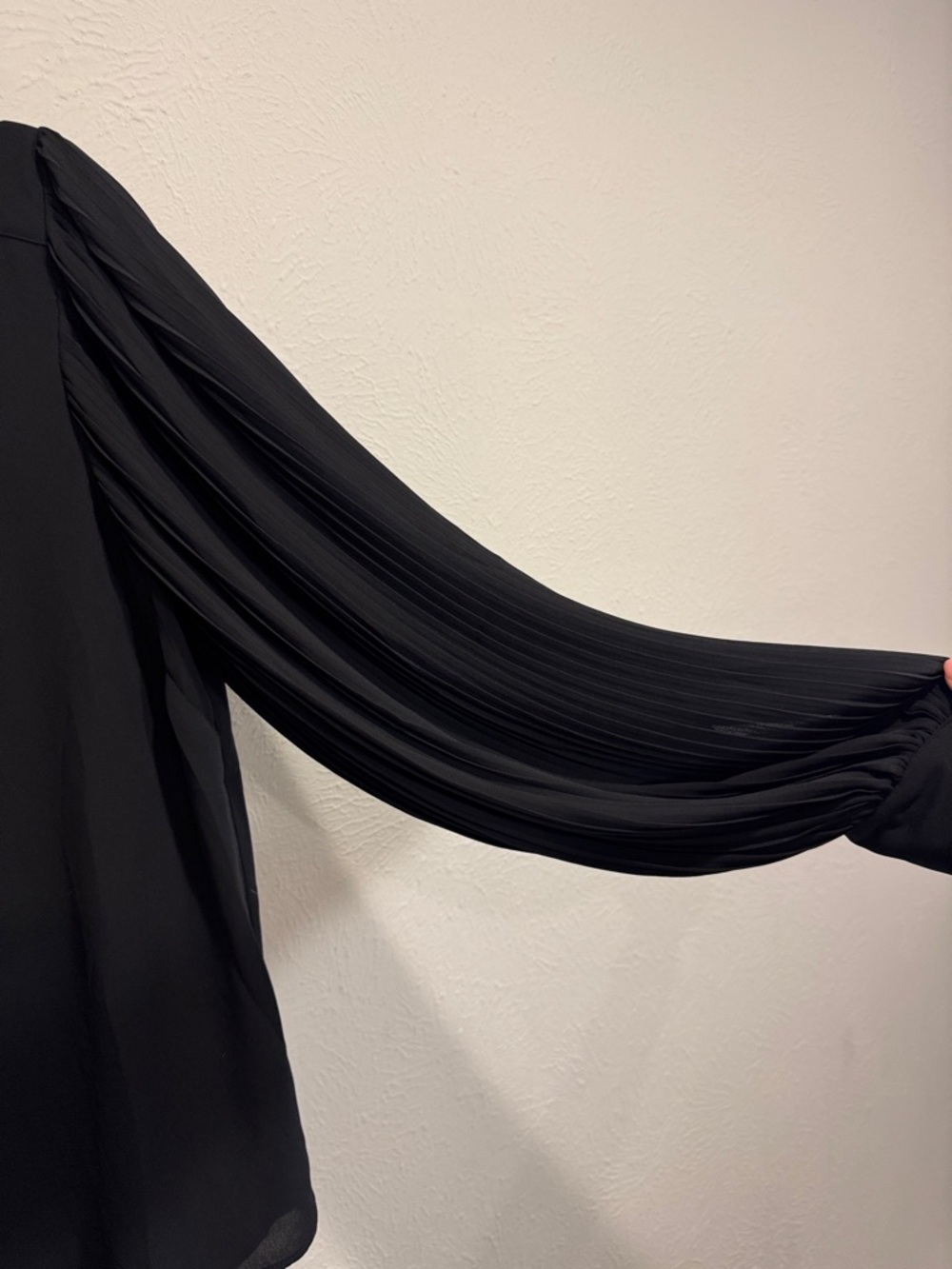 Tahari Black Pleated Sleeve Button-Down Blouse - Picture 4 of 7